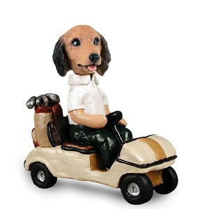 Longhaired Red Dachshund Golf Cart Doogie Collectible Dog Figurine