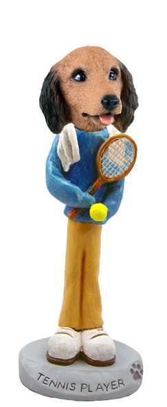 Longhaired Red Dachshund Tennis Player Doogie Collectible Dog Figurine