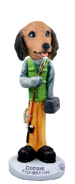 Longhaired Red Dachshund Fisherman Doogie Collectible Dog Figurine