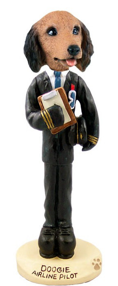 Longhaired Red Dachshund Airline Pilot Doogie Collectible Dog Figurine