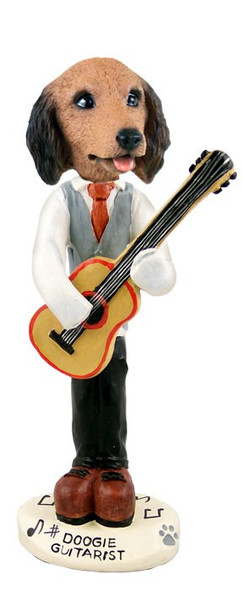 Longhaired Red Dachshund Guitarist Doogie Collectible Dog Figurine
