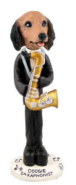 Longhaired Red Dachshund Saxophonist Doogie Collectible Dog Figurine