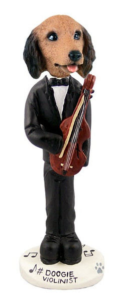 Longhaired Red Dachshund Violinist Doogie Collectible Dog Figurine