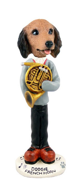 Longhaired Red Dachshund French Horn Doogie Collectible Dog Figurine