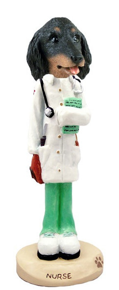 Longhaired Black Dachshund Nurse Doogie Collectible Dog Figurine