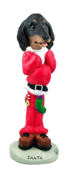 Longhaired Black Dachshund Santa Doogie Collectible Dog Figurine