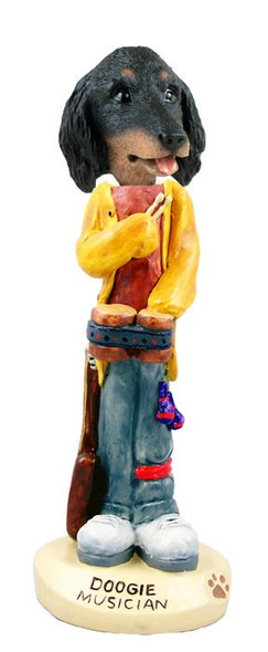Longhaired Black Dachshund Musician Doogie Collectible Dog Figurine