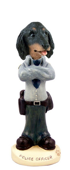 Longhaired Black Dachshund Police Doogie Collectible Dog Figurine