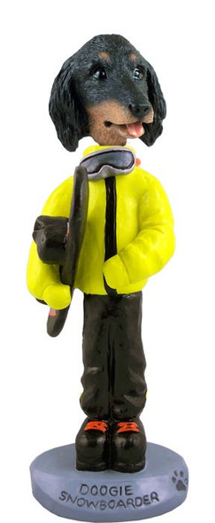 Longhaired Black Dachshund Snowboarder Doogie Collectible Dog Figurine