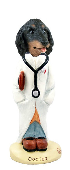 Longhaired Black Dachshund Doctor Doogie Collectible Dog Figurine
