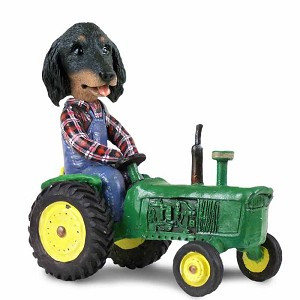 Longhaired Black Dachshund Tractor Doogie Collectible Dog Figurine