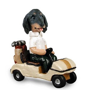 Longhaired Black Dachshund Golf Cart Doogie Collectible Dog Figurine