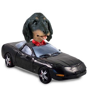 Longhaired Black Dachshund Sports Car Doogie Collectible Dog Figurine