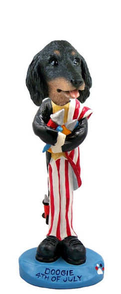 Longhaired Black Dachshund 4th of July Doogie Collectible Dog Figurine