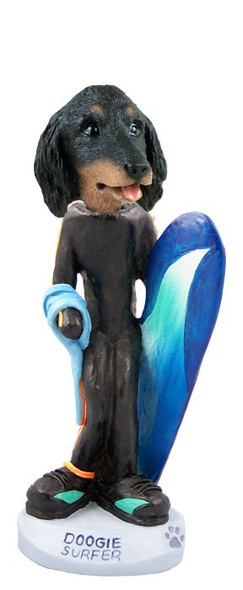 Longhaired Black Dachshund Surfer Doogie Collectible Dog Figurine