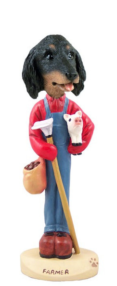 Longhaired Black Dachshund Farmer Doogie Collectible Dog Figurine