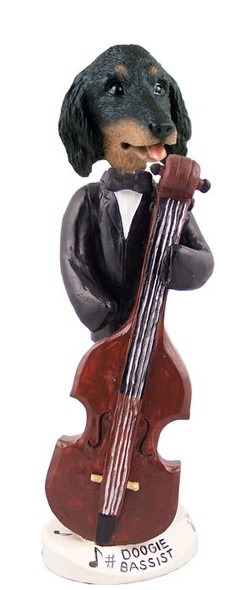Longhaired Black Dachshund Bassist Doogie Collectible Dog Figurine