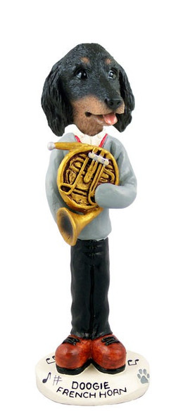 Longhaired Black Dachshund French Horn Doogie Collectible Dog Figurine