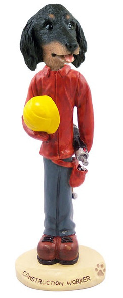 Longhaired Black Dachshund Construction Worker Doogie Collectible Dog Figurine