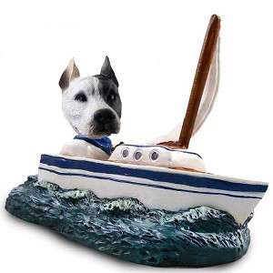 White Pit Bull Sailboat Doogie Collectible Dog Figurine