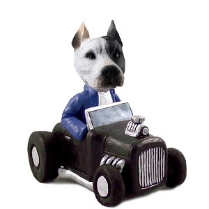 White Pit Bull Hot Rod Doogie Collectible Dog Figurine