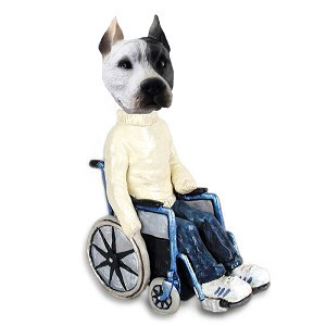White Pit Bull Wheelchair Doogie Collectible Dog Figurine