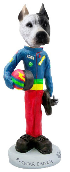 White Pit Bull Racecar Driver Doogie Collectible Dog Figurine