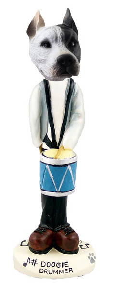 White Pit Bull Drummer Doogie Collectible Dog Figurine
