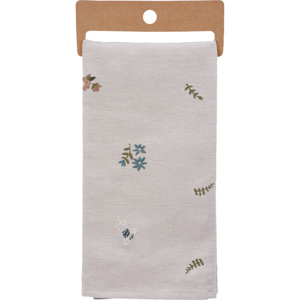 Cotton Linen Kitchen Dish Towel - Bees Mushrooms & Flowers 20x26 from Primitives by Kathy