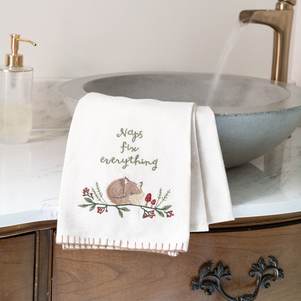 Cotton Linen Blend Kitchen Dish Towel - Naps Fix Everything - Sleeping Fox 20x26 from Primitives by Kathy