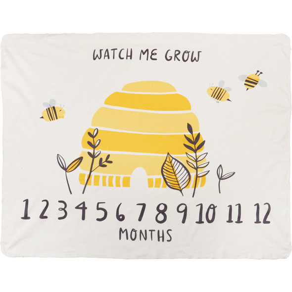 Cotton Baby Milestone Blanket - Watch Me Grow - Bumblebee & Hive Design 42x36 from Primitives by Kathy