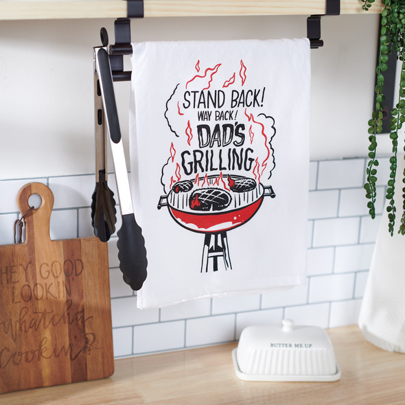 Barbecue Themed Cotton Kitchen Dish Towel - Stand Back Dad's Grilling 28x28 from Primitives by Kathy
