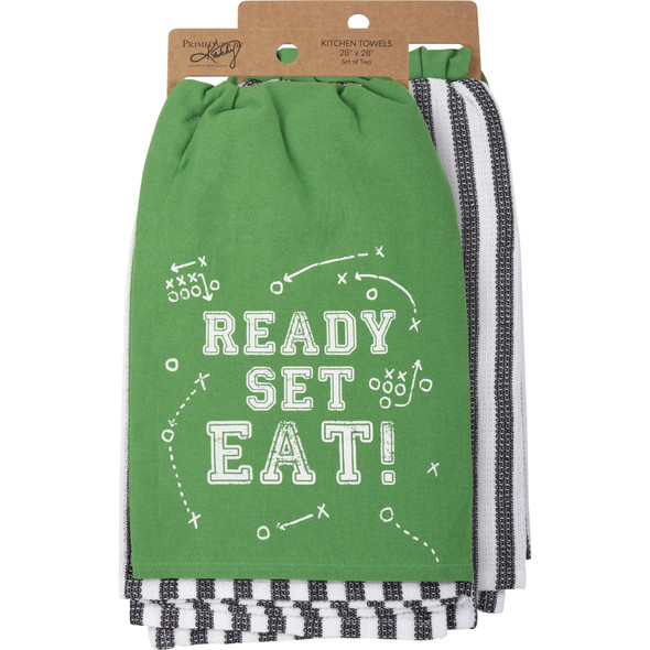 Set of 2 Cotton Kitchen Towels - Gameday Playbook Ready Set Eat - 28x28 from Primitives by Kathy