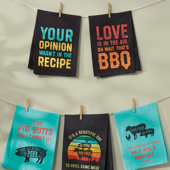 Grilling Themed Cotton Kitchen Dish Towel - Love Is In The Air - Oh Wait That's Barbecue (BBQ) 28x28 from Primitives by Kathy