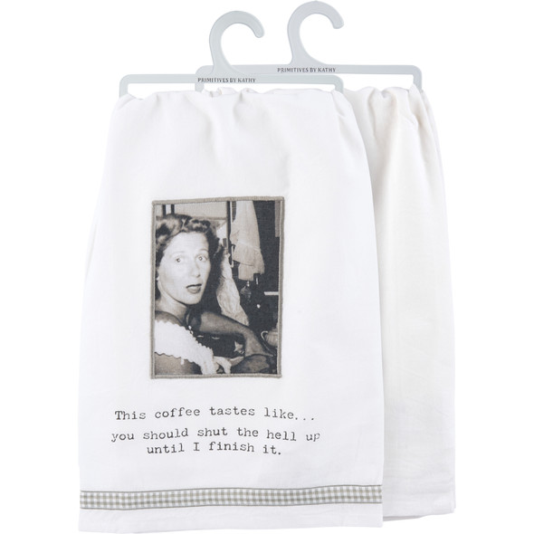 Retro Themed Funny Cotton Kitchen Dish Towel - This Coffee Tastes Like 28x28 from Primitives by Kathy