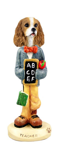 Brown & White Cavalier King Charles Spaniel Teacher Doogie Collectible Dog Figurine