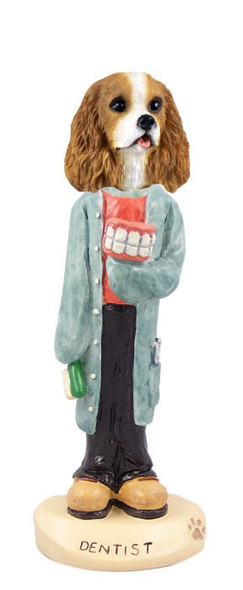 Brown & White Cavalier King Charles Spaniel Dentist Doogie Collectible Dog Figurine