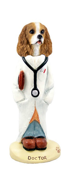 Brown & White Cavalier King Charles Spaniel Doctor Doogie Collectible Dog Figurine