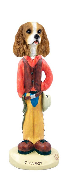 Brown & White Cavalier King Charles Spaniel Cowboy Doogie Collectible Dog Figurine