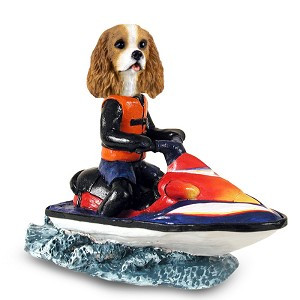 Brown & White Cavalier King Charles Spaniel Jet Ski Doogie Collectible Dog Figurine