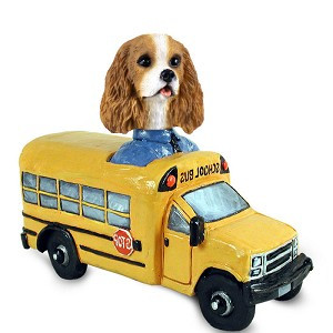 Brown & White Cavalier King Charles Spaniel School Bus Doogie Collectible Dog Figurine
