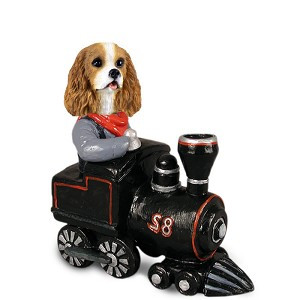 Brown & White Cavalier King Charles Spaniel Train Doogie Collectible Dog Figurine
