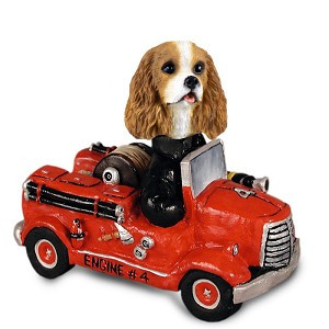 Brown & White Cavalier King Charles Spaniel Fire Engine Doogie Collectible Dog Figurine