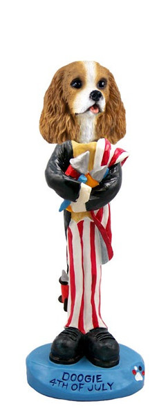 Brown & White Cavalier King Charles Spaniel 4th of July Doogie Collectible Dog Figurine