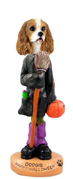 Brown & White Cavalier King Charles Spaniel Happy Halloween Doogie Collectible Dog Figurine