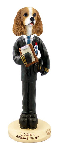 Brown & White Cavalier King Charles Spaniel Airline Pilot Doogie Collectible Dog Figurine