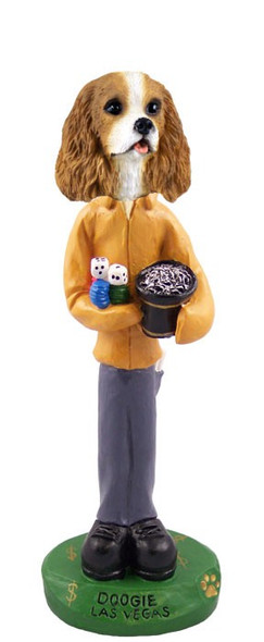 Brown & White Cavalier King Charles Spaniel Las Vegas Doogie Collectible Dog Figurine