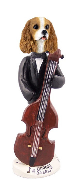 Brown & White Cavalier King Charles Spaniel Bassist Doogie Collectible Dog Figurine