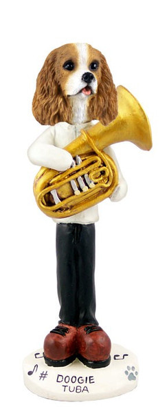 Brown & White Cavalier King Charles Spaniel Tuba Doogie Collectible Dog Figurine