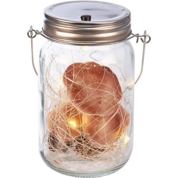Mason Jar Lantern - Mushrooms & Pinecones (Battery Operated) - Cottage Collection from Primitives by Kathy